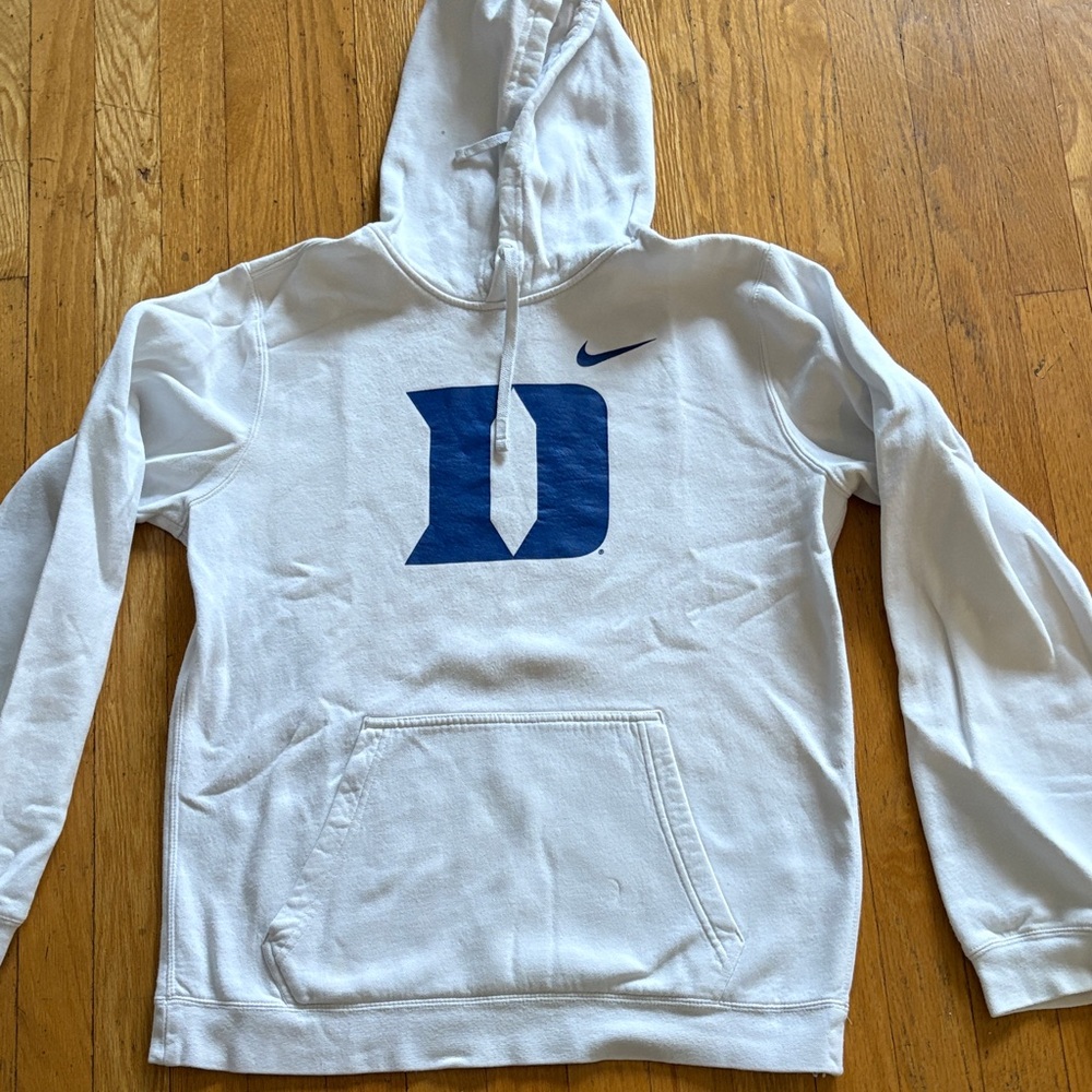 Duke Nike White Hoodie with Blue Lettering